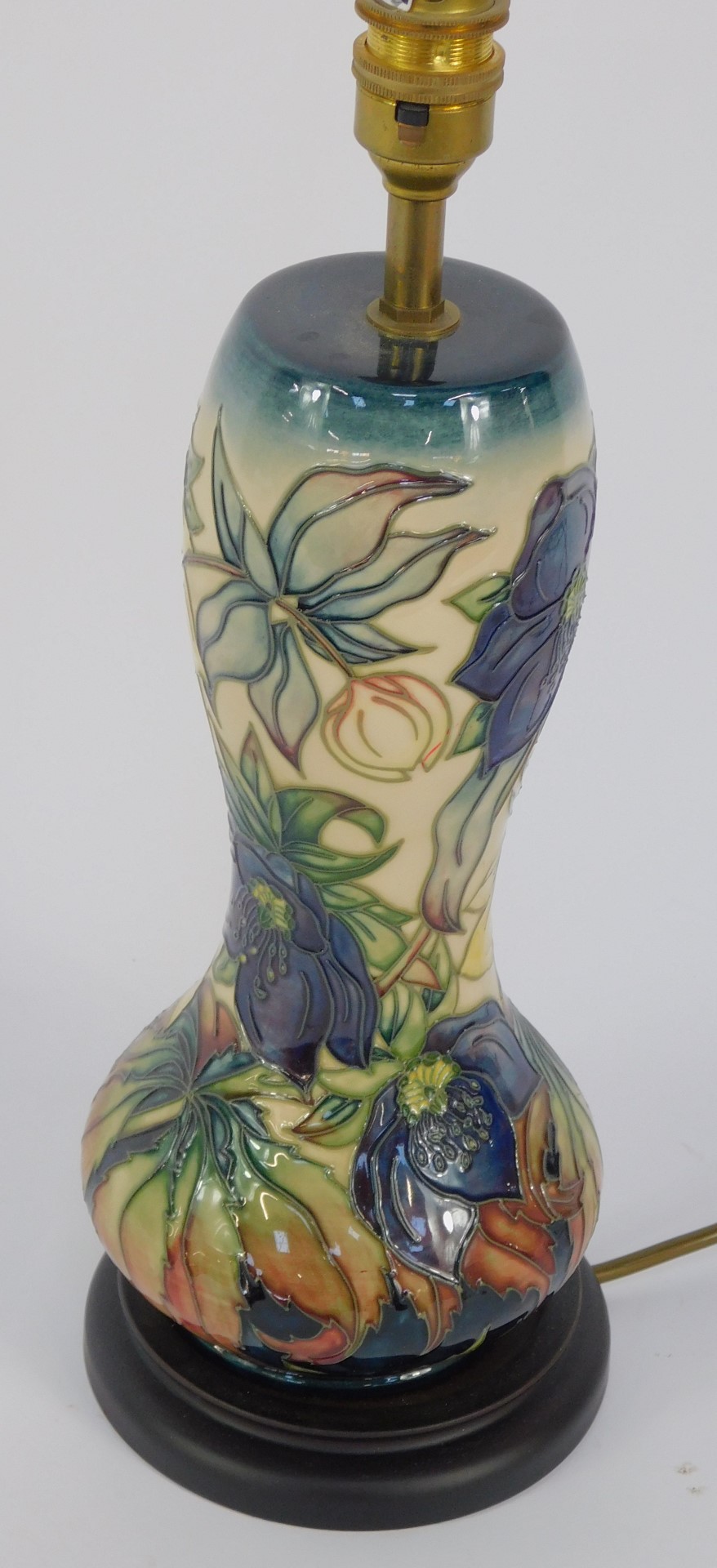 A Moorcroft Pottery table lamp decorated in the Karli pattern, with shade, painted and impr - Image 3 of 3