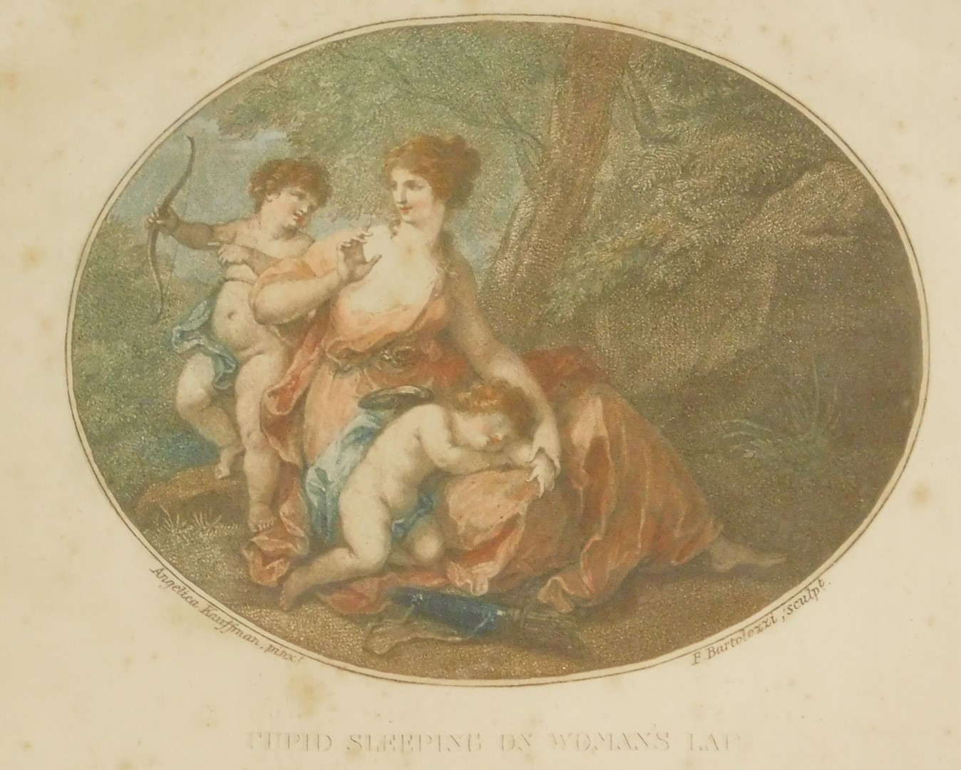 After Angelica Kauffman. Cupid Sleeping on Woman's Lap; Cornelia, Mother of the Gracchi, pair of col - Image 3 of 4