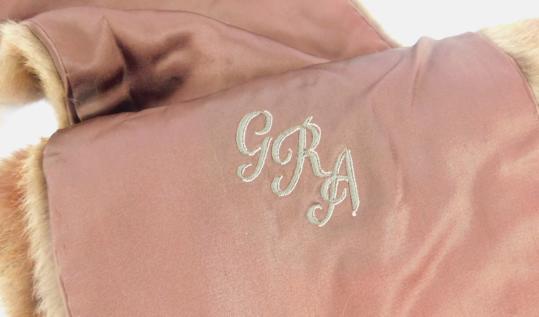 A brown mink stole, with silk lining, bearing the initials GRA, and a fox stole. (2) - Image 2 of 2