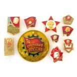 A set of ten Soviet Political pins, made in USSR, obsolete, circa 1980's.