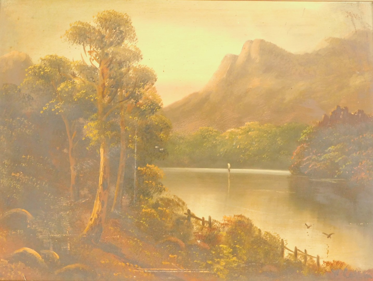 W Callin (Scottish, late 19thC). Highland lake and mountain scene, oil on canvas, signed, 33cm x 44c