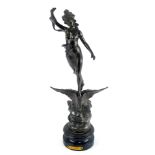 A late 19thC spelter figure group modelled as La Danse, showing a maiden atop an eagle, raised on a