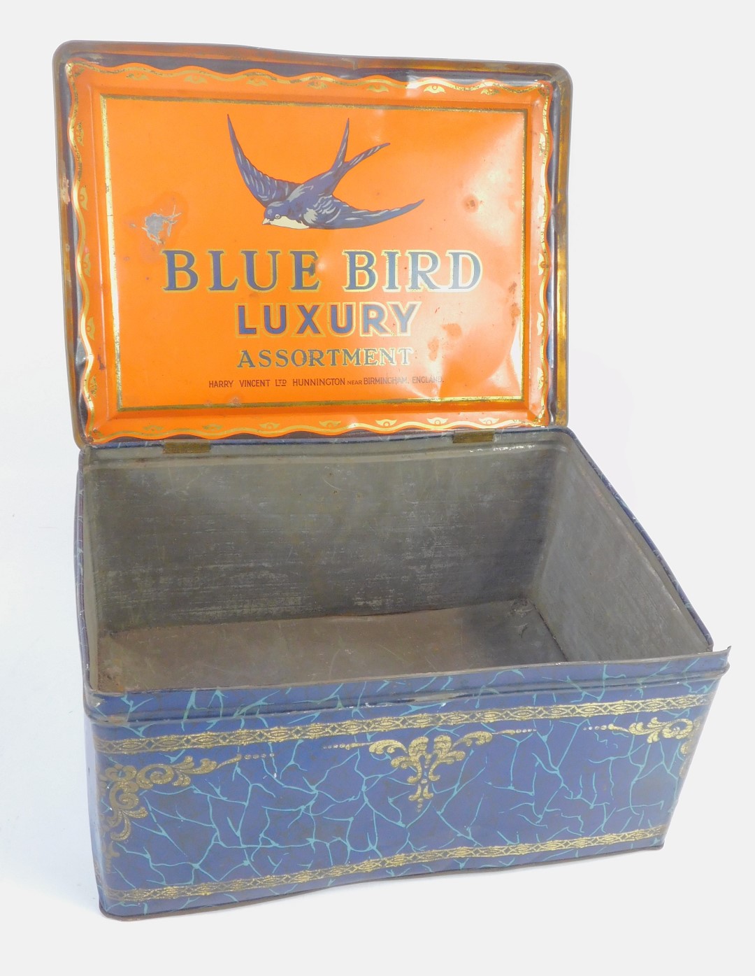 An early 20thC Bluebird Luxury Assortment toffee tin, printed to the lid with 'Halting at an Inn' Af - Image 2 of 3