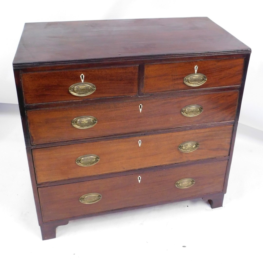 A late Georgian mahogany chest, of two short over three long drawers, with bone escutcheons and bras - Image 2 of 3