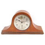 An early 20thC German mahogany cased mantel clock, circular silvered dial bearing Arabic numerals, e