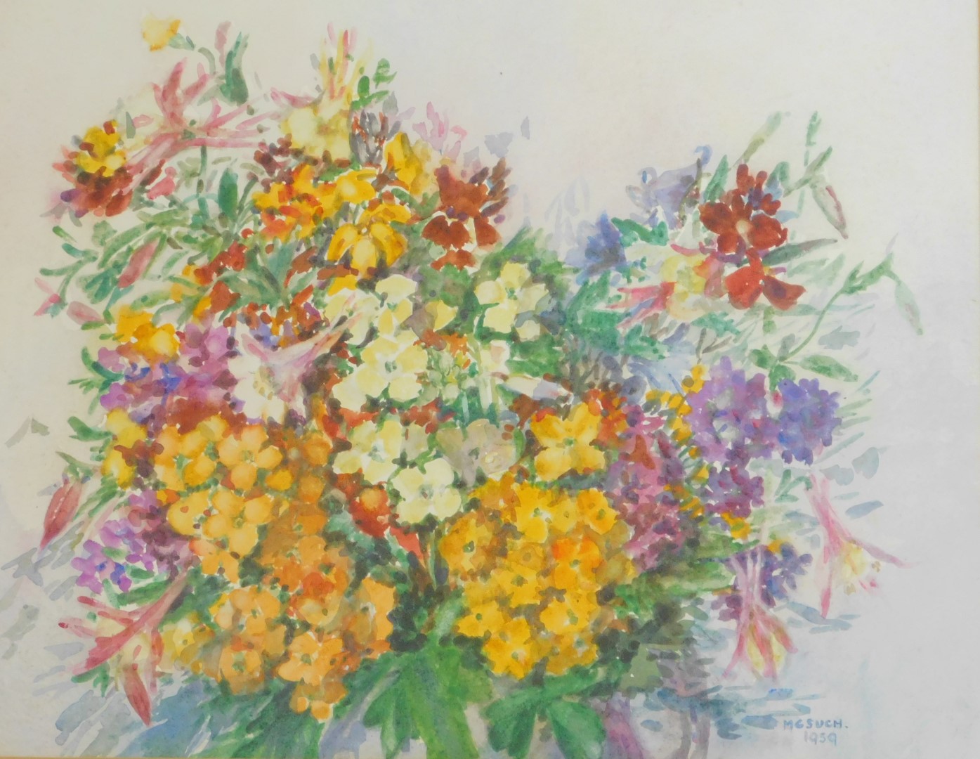 MC Sush (Mrs MC Besant) (20thC). Spring Flowers, watercolour, signed, dated 1959, 26.5cm x 34.5cm.