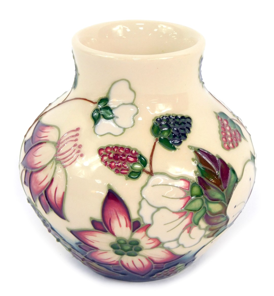 A Moorcroft Pottery vase decorated in the Bramble pattern, impressed and painted marks, 8cm high, bo