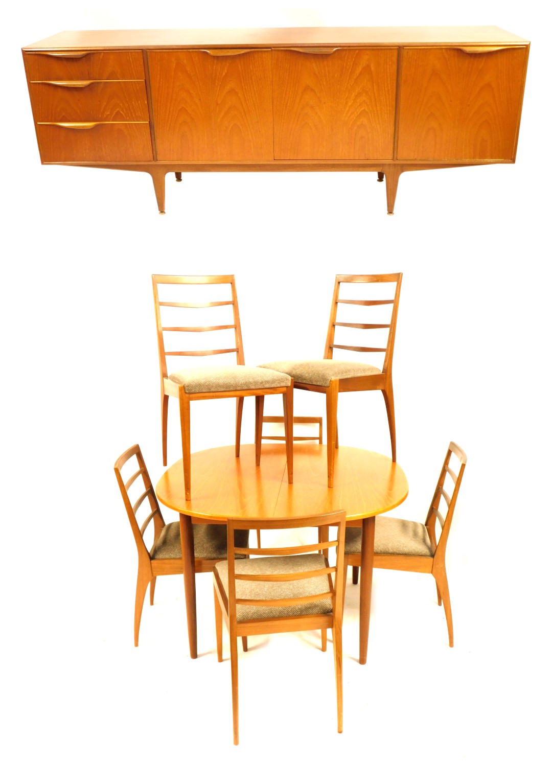 A Mackintosh Furniture teak mid century dining room suite, comprising of an extending dining table a