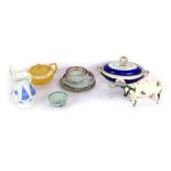 A group of 19thC and later ceramics, comprising New Hall saucer and tea bowl and saucer, a Beswick s