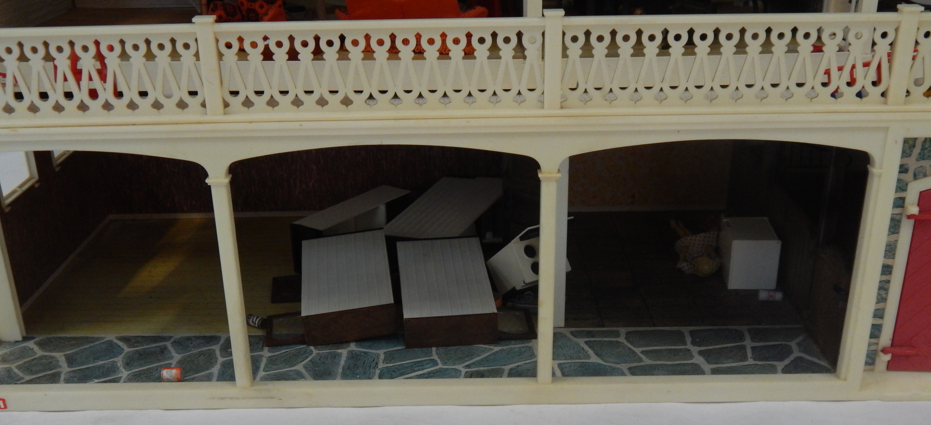 A Lundby doll's house, the house with a tiled roof, and glazed window panels with balcony and lower - Image 3 of 3