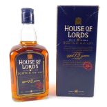 A bottle of House of Lords Scotch whisky, aged 12 years, 70cl, by William Whitley, Pitlochry, boxed.