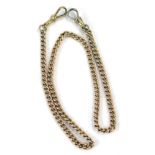 A 9ct gold curb link watch chain, with two clips, 40cm long, 20.3g all in.