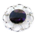 A silver and Blue John brooch of circular rose shaped form, stamped 'STERLING SILVER', 4cm diameter.