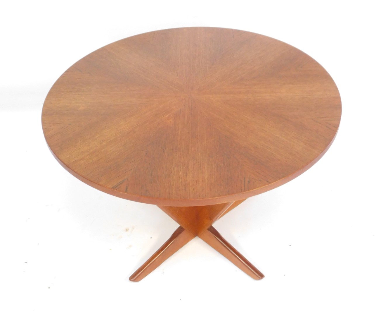 A Soren Georg Jensen Kubus radial teak Danish coffee table, with a sectional circular top, raised on - Image 2 of 2