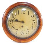 A Victorian oak cased wall clock, circular tin dial bearing Arabic numerals, single barrel movement,