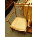 An Edwardian bedroom chair, with mustard striped seat.