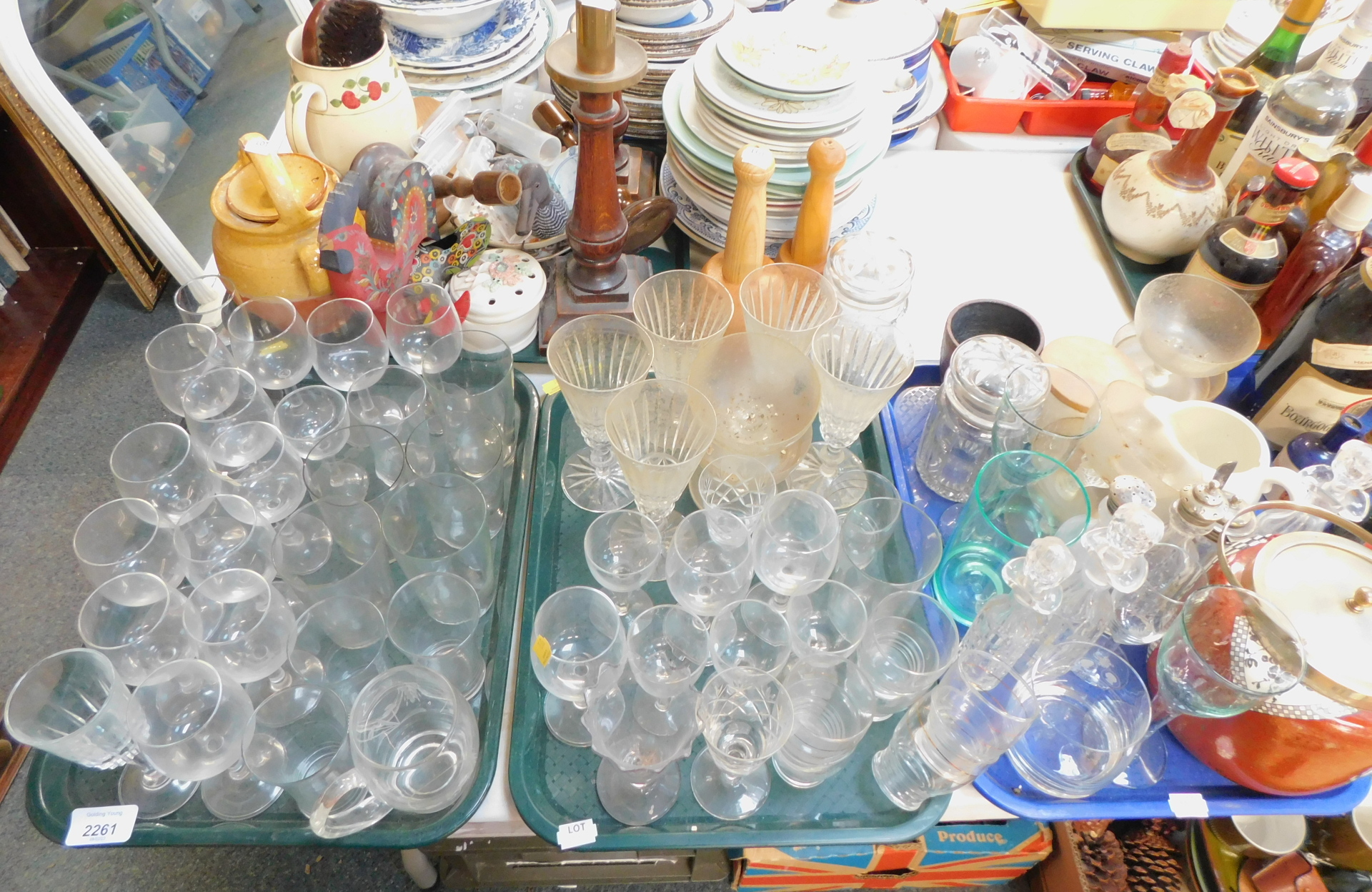 Household ceramics and effects, glassware, drinking glasses, vinaigrette, biscuit barrel, pair of tu