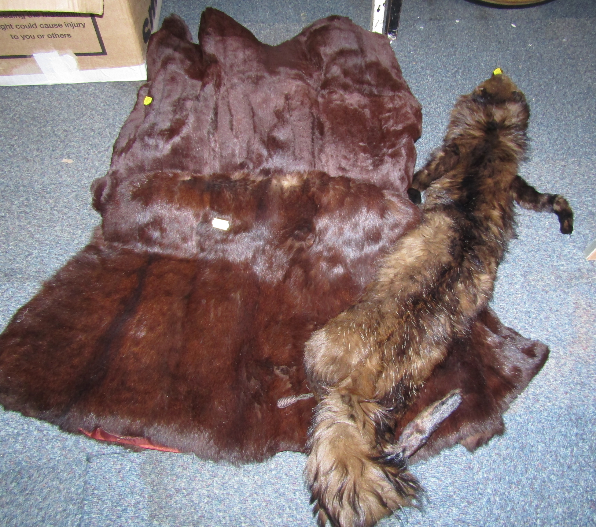 A mink three quarter length fur coat, cape, and a fox stole. (3)