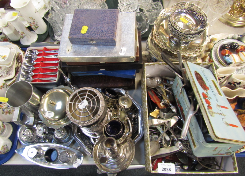 Various silver plate, comprising EPNS rose bowls, cased canteens of cutlery, a novelty plated ship's