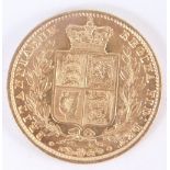 A Victorian gold full shield back sovereign, 1857.
