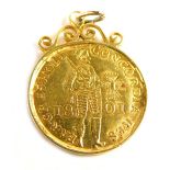 A Dutch ducat trade token marked 1801, in unmarked scroll mount, 3cm high.