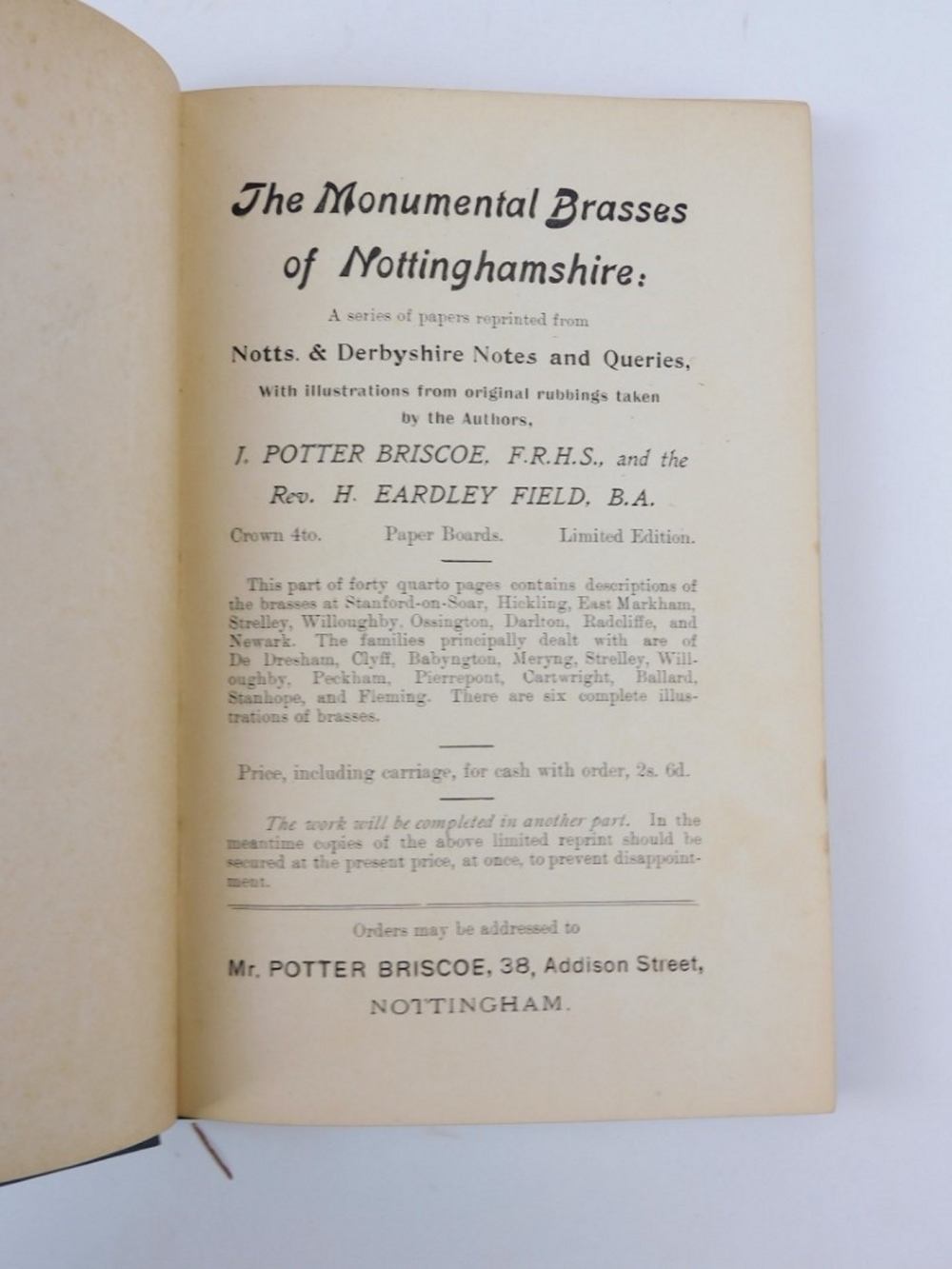 Potter Briscoe (J.) CHAPTERS OF NOTTINGHAMSHIRE HISTORY 1908; .- Bypaths of Nottinghamshire History, - Bild 4 aus 4