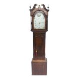 H. Fletcher, Rotherham. A 19thC oak and mahogany longcase clock, the 31cm wide arch dial with painte
