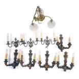 Various light fittings, Italian two branch wall sconces, 31cm high, various other light fittings, et