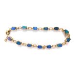 A 9ct gold opal bracelet, set with thirteen opal doublets, in a raised basket setting, with twist li