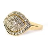 An ellipse shaped dress ring, set with small white stones, on plain shank, marked QVC 375, size P, 4
