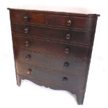 A Victorian mahogany bowfront chest, of two short and four long cockbeaded drawers, on splayed feet,