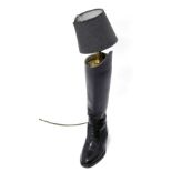 A hunting boot table lamp, with modern electrical fitting, 63cm high.