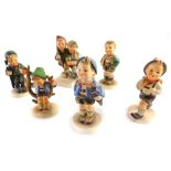 Six various Goebel Hummel figures, to include Apple Tree Boy, 10cm high, printed marks beneath. (6 A