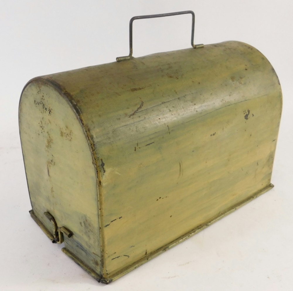 An early 20thC child's sewing machine, with chrome body in tin dome case on wooden base. 22cm high, - Bild 3 aus 3