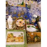 Various drinking glasses, glassware, biscuit barrel, Victory Farmyard jigsaw puzzle, musical jewelle