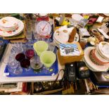 Various pressed and moulded glassware, table scales, cassettes, Yashica auto focus camera, with pamp