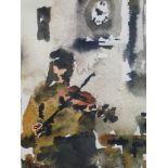 Val Byrne (b.1936). The Fiddle Player, artist signed print, signed and titled to the mount, 38cm x 2