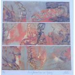 Michael Hughes (20thC). Potterhanworth Woods, triptych, 19cm x 12cm, signed and titled to the mount,