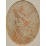 Attributed to Joseph Wright of Derby. Portrait of a gentleman wearing hat, pencil, 12cm x 8cm. Attri