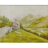 Frank van Worrell (1912-2001). Farm at Abergynolwyn, watercolour, signed and titled, 26cm x 32cm. Hu