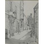 John Nixon (d.1921). Street scene, pencil, signed, 27cm x 20cm.