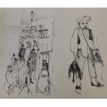 20thC School. Greece, Turkey, Afghanistan sketch book, various figures, pen and ink drawings, 22cm x