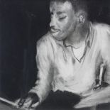 Terence C. Rees (b.1936). Jazz VII Sticks (Art Blakey Jnr.), charcoal on paper, 25cm x 24cm. Signed