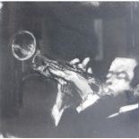 Terence C. Rees (b.1936). Jazz V Trumpet (Lee Morgan), charcoal on paper, 23cm x 23cm. Attributed ve