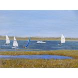 Rosemary Miller (20thC). Sailing boat at Blakeney, Norfolk, acrylic on canvas, signed and dated 2019
