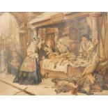 Adrien Joseph Verhoeven-Ball (1824-1882). Street scene, figures selling dead game before buildings,