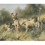 Mick Cawston (1959-2006). Terriers, oil on canvas, signed, 26cm x 30cm.
