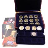 Fifteen Great British Military Heroes Collection gold plated proof coins, together with two silver p