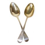 A pair of George IV silver Old English pattern serving spoons, Randall Chatterton, London 1828 and 1