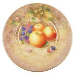 A Royal Worcester porcelain plate, circa 1954, painted with blackberries and apples, signed H. Aynto